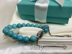 425 $ David Yurman Sterling Argent 925 Turquoise Perles Spirituelles Bracelet 8mm