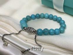425 $ David Yurman Sterling Argent 925 Turquoise Perles Spirituelles Bracelet 8mm
