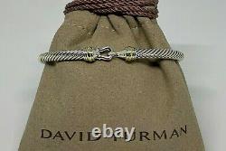 $475 David Yurman 925 Sterling Silver 4mm Cable Buckle Bracelet Avec 18k Gold