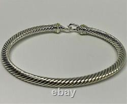 $475 David Yurman 925 Sterling Silver 4mm Cable Buckle Bracelet Avec 18k Gold