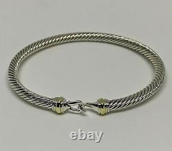 $475 David Yurman Sterling Silver 925 4mm Cable Buckle Bracelet Avec 18k Gold