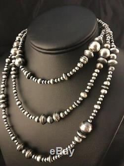 48 Longues Perles En Argent Sterling Navajo Amérindien Mixte Collier De Perles Cadeau