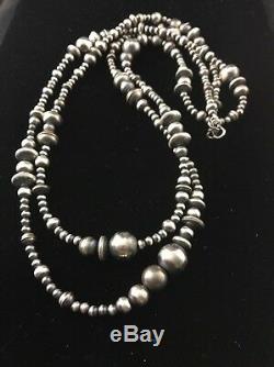 48 Longues Perles En Argent Sterling Navajo Amérindien Mixte Collier De Perles Cadeau