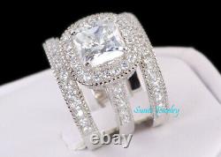 4.35ct Halo Cushion Cut 925 Sterling Silver Wedding Wedding Engagement Ring Set