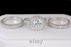 4.35ct Halo Cushion Cut 925 Sterling Silver Wedding Wedding Engagement Ring Set