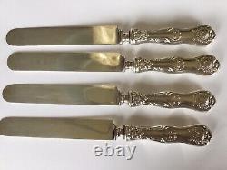 4 Couteaux de déjeuner en argent sterling du motif Antique Whiting Imperial Queen