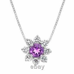 5 7/8 Ct Natural Amethyst & Created White Sapphire Set In Sterling Silver
