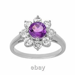 5 7/8 Ct Natural Amethyst & Created White Sapphire Set In Sterling Silver