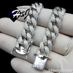 7.5men 925 Argent Sterling 12mm Icy Diamond Miami Cuban Chaîne Braceletsb12