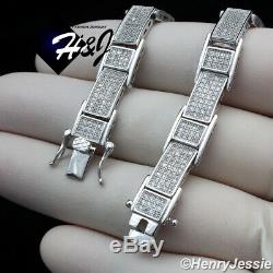 8.25men Argent 925 8mm Icy Diamant De Bling Chain Link Braceletsb10