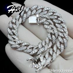 8.5men 925 Argent Sterling 8mm Icy Diamond Miami Cuban Chain Braceletsb11