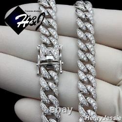 8.5men 925 Argent Sterling 8mm Icy Diamond Miami Cuban Chain Braceletsb11