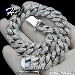8.5men 925 Sterling Argent 12mm Icy Diamond Bling Miami Bracelet Chaîne Cubaine12
