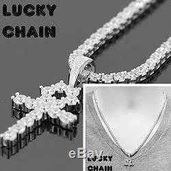 925 Argent Sterling Out Ankh Cross Bling Pendentif 20tennis Chain ​​32g E456