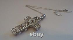 925 Serling Silver Cross Necklace Pendant Avec Pearces Blancaires De 3mm/ Diamonds/18'