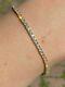 925 Sterling Argent 2mm Tennis Femmes Bracelet Diamant 7.25 14k Or Jaune Plus