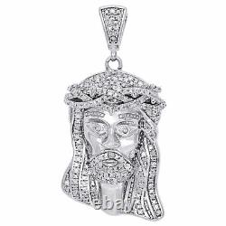 925 Sterling Silver Mens Real Diamond Mini Micro Jesus Face Pendentif Charm 1.40