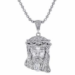 925 Sterling Silver Mens Real Diamond Mini Micro Jesus Face Pendentif Charm 1.40