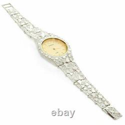 925 Sterling Silver Nugget Wrist Watch Avec Geneve Watch 7 Bande Graduée 42g