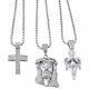 925 Sterling Silver Real Diamond Mini Pave Jesus Pendentif Angel & Cross Set 1 Ct