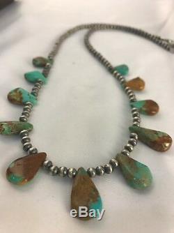 Amérindien Navajo Perles En Argent Sterling Royston Collier Turquoise Gift377