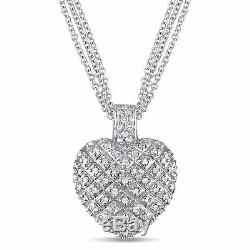 Amour En Argent Sterling 1 Carat 1 Ct Tw Diamond Heart Pendentif Triple Chaîne