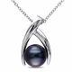 Amour Sterling Silver Tahitian Black Pearl Crisscross Pendentif Collier