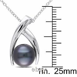 Amour Sterling Silver Tahitian Black Pearl Crisscross Pendentif Collier