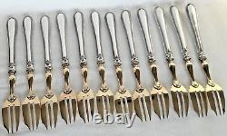 Antique 19ème siècle France 12 fourchettes à dessert en argent sterling doré