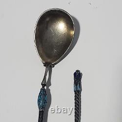 Antique Émail Spoons D'argent Sterling