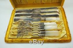 Antique Mère De Perle Couverts En Argent Sterling Fourchettes Couteaux Fourchettes Set 12pc