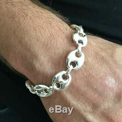 Argent 925 Hommes Mariner Bouffantes Chain Link Bracelet 9,05 Pouces 24gr 14mm