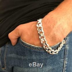 Argent 925 Hommes Solide Curb Cuban Chain Link Bracelet 13mm 55gr 8.6inch