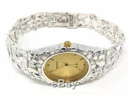Argent 925 Nugget Bande Montre-bracelet Avec Geneve Diamond Watch 7 42grams