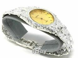 Argent 925 Nugget Lien Montre-bracelet Geneve Diamant Rond Montre 8