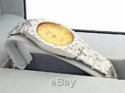 Argent 925 Nugget Lien Montre-bracelet Geneve Diamant Rond Montre 8