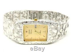 Argent 925 Nugget Montre Geneve Diamond Watch 8,25 Band Droite