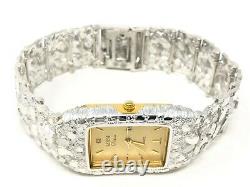 Argent 925 Nugget Montre-bracelet Droite Band Geneve Diamond Watch 7-7,5