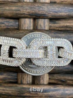 Argent Massif 925 Sterling Gucci Chain Link Baguette Iced Out 15mm Épais Inondé