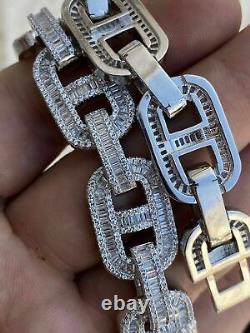 Argent Massif 925 Sterling Gucci Chain Link Baguette Iced Out 15mm Épais Inondé