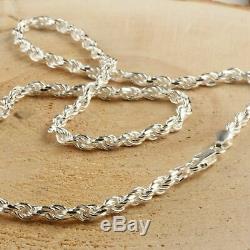 Argent Massif Italien Corde Chaîne Hommes 925 Collier 4 MM Made In Italy