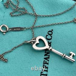 Authentique collier clé cœur Tiffany en argent sterling 925 de 18 pouces, tout neuf