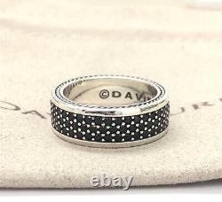 Bague David Yurman en argent sterling Streamline à 3 rangées de diamants noirs de 1,92 carat, taille 8,5