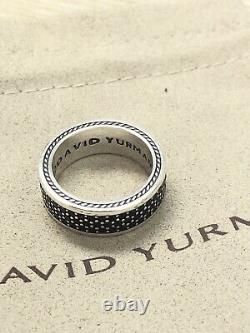 Bague David Yurman en argent sterling Streamline à 3 rangées de diamants noirs de 1,92 carat, taille 8,5