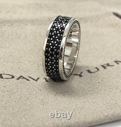 Bague David Yurman en argent sterling Streamline à 3 rangées de diamants noirs de 1,92 carat, taille 8,5