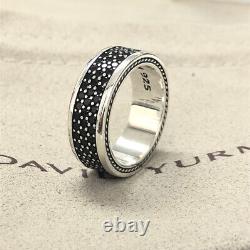 Bague David Yurman en argent sterling Streamline à 3 rangées de diamants noirs de 1,92 carat, taille 8,5