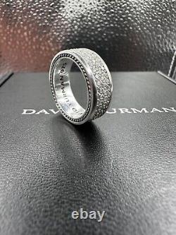 Bague en argent sterling 925 David Yurman Streamline à 3 rangées de diamants pavés totalisant 1,92 carats, taille 8,5