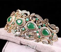 Bijoux Turc Fait À La Main 925 Sterling Argent Vert Emerald Bracelet Bangle Cuff