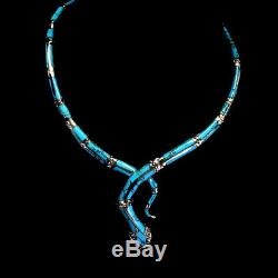 Bleu Turquoise 29x5mm Ruby Marcassite Argent 925 Collier Cobra 17.5inch