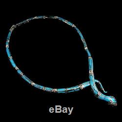Bleu Turquoise 29x5mm Ruby Marcassite Argent 925 Collier Cobra 17.5inch